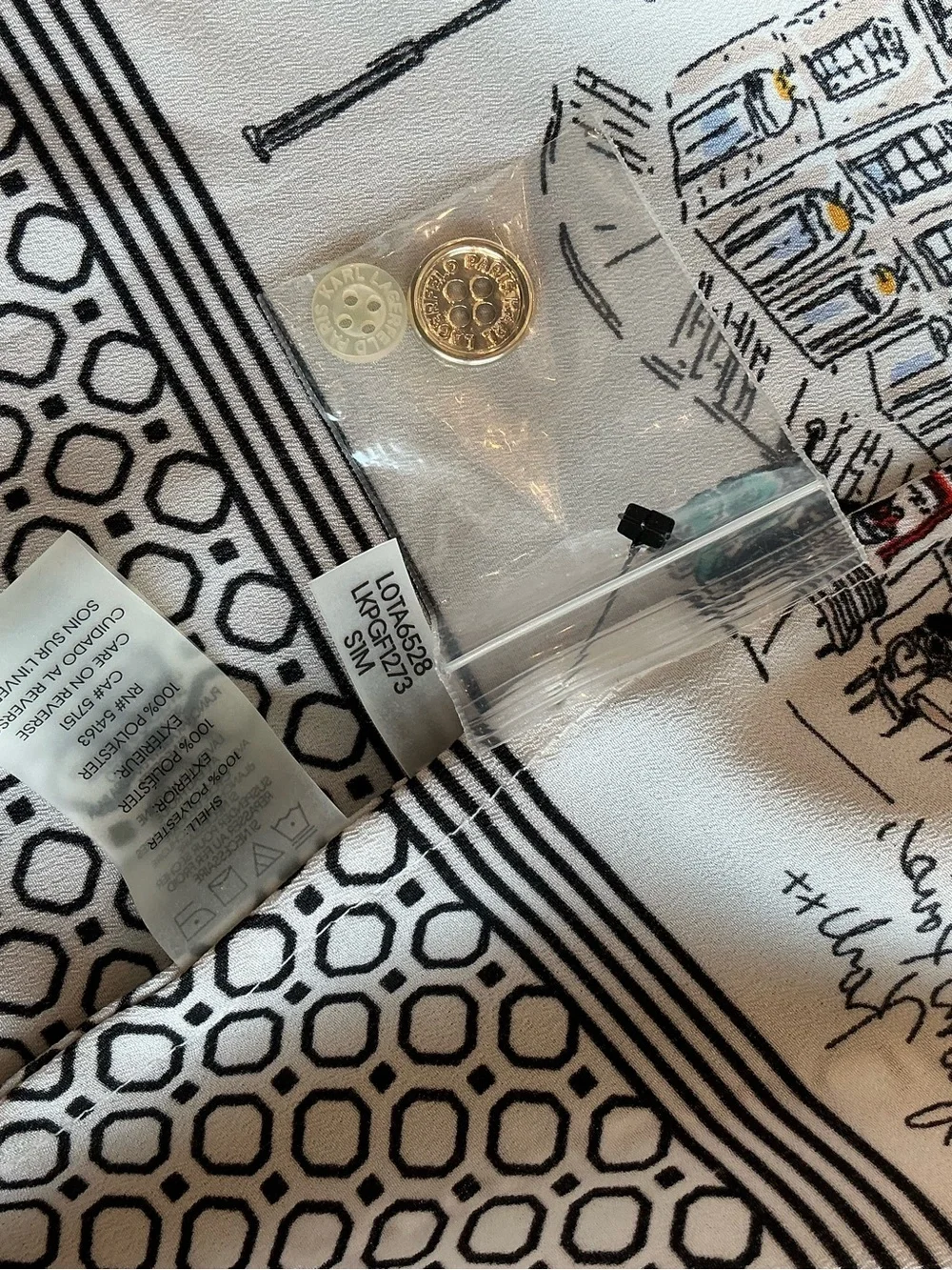 Karl Lagerfeld White Button-Down Shirt with Multicolor Paris Sketch Print - Picture 3 of 4